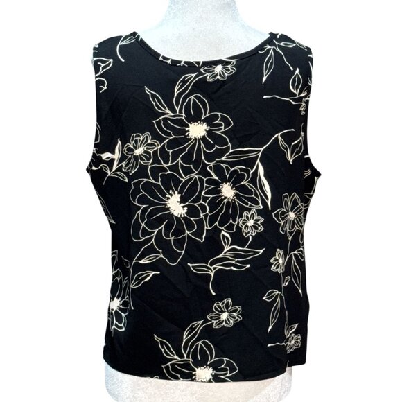 Susan Graver Modern Essentials Size M Womens Floral Knit Tank Black White fresh - Picture 3 of 7